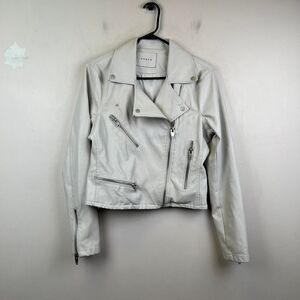 BLANKNYC Women's Light Gray Faux Leather Moto Motorcycle Jacket Size M